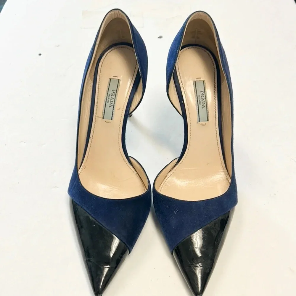 Prada navy and black d'orsay heels